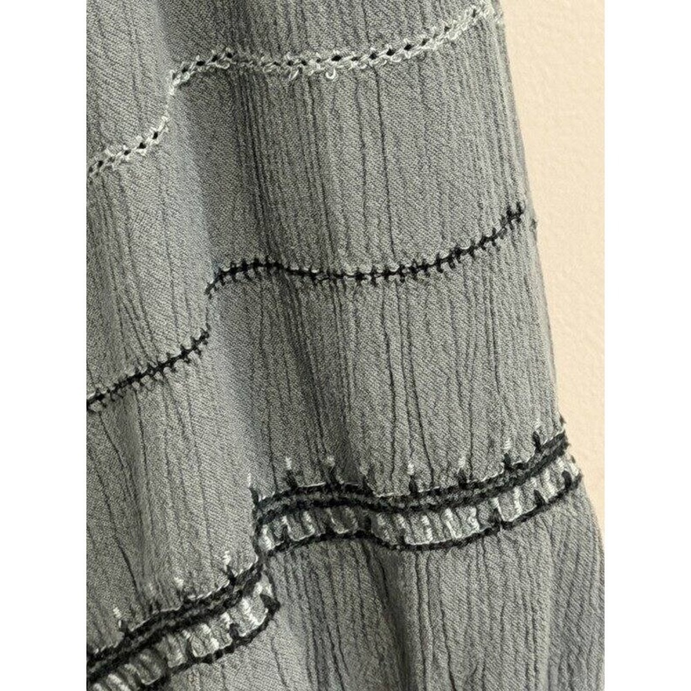 J Jill Textured Button Front Dusty Blue Long Sleeve Shirt L Embroidered Peasant - Picture 7 of 13